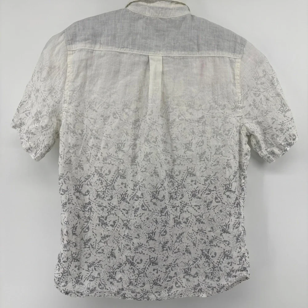 Carbon 2 Cobalt Mens White Grey Ombre Floral 100% Linen Short Sleeve Shirt‎ M